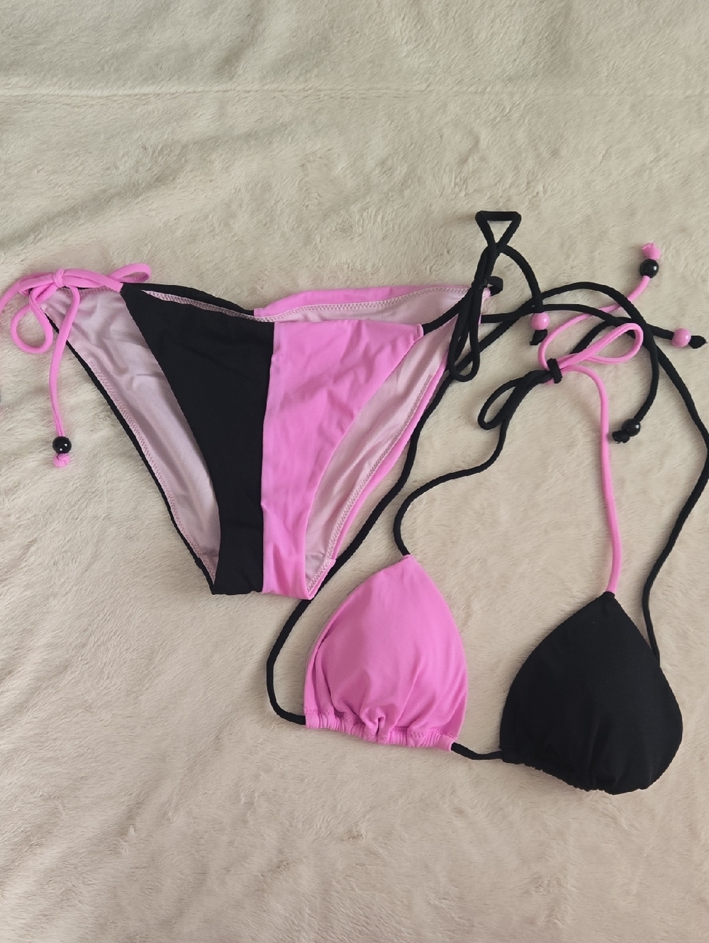 Victoria's Secret Black & Pink Two-Tone String Bikini